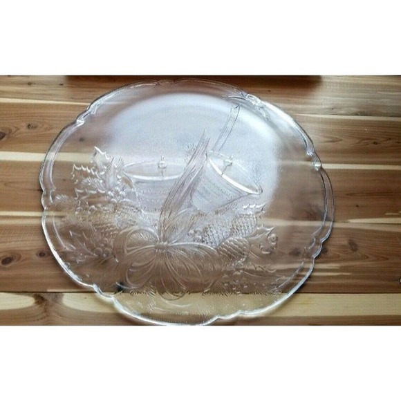 Makasa Crystal Holiday Bells Platter 14.75" RC197/516 Christmas Hostess Dish. - Picture 3 of 12